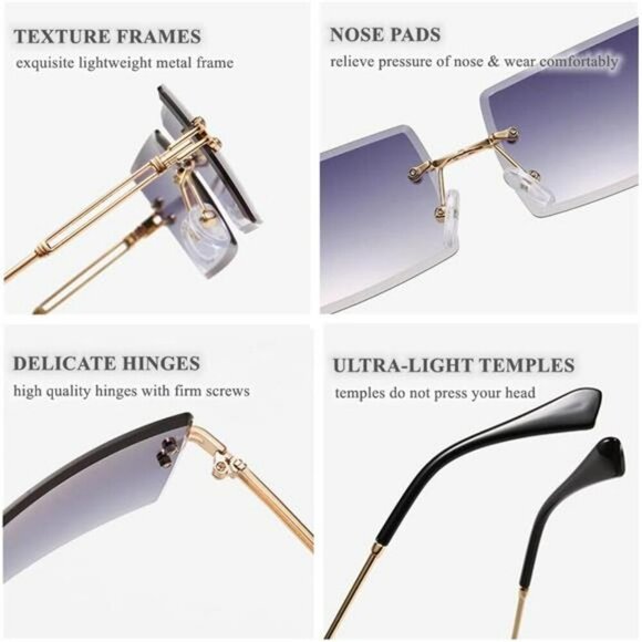 Y2K Rimless Rectangle Sunglasses Retro 2000s Frameless Glasses UV400 Unisex - Picture 6 of 7